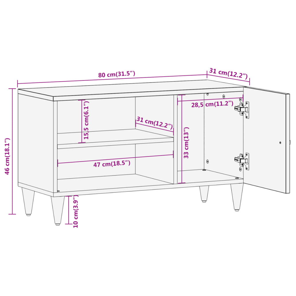 vidaXL TV Cabinet 80x31x46 cm Solid Wood Mango