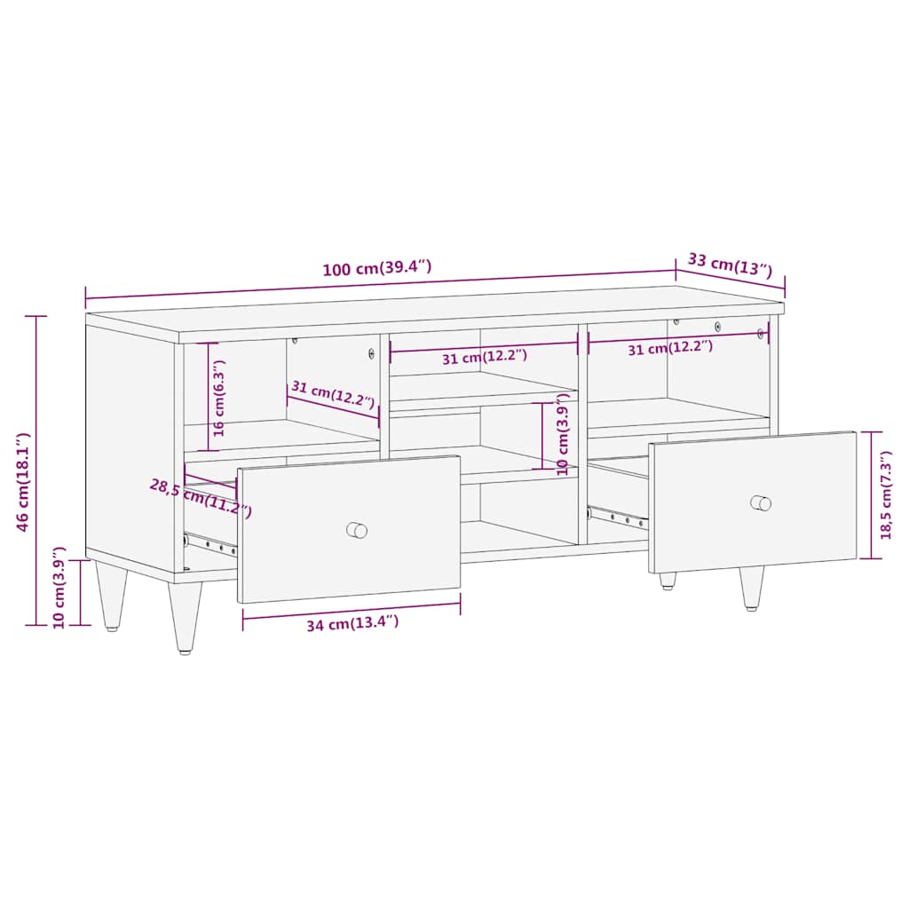 TV Cabinet 100x33x46 cm Solid Wood Mango