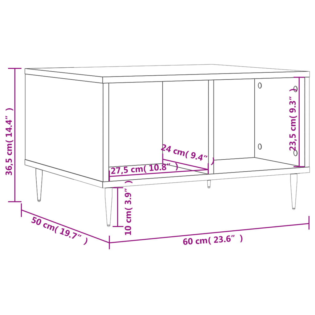 Coffee Table High Gloss White 60x50x36,5 cm Engineered Wood
