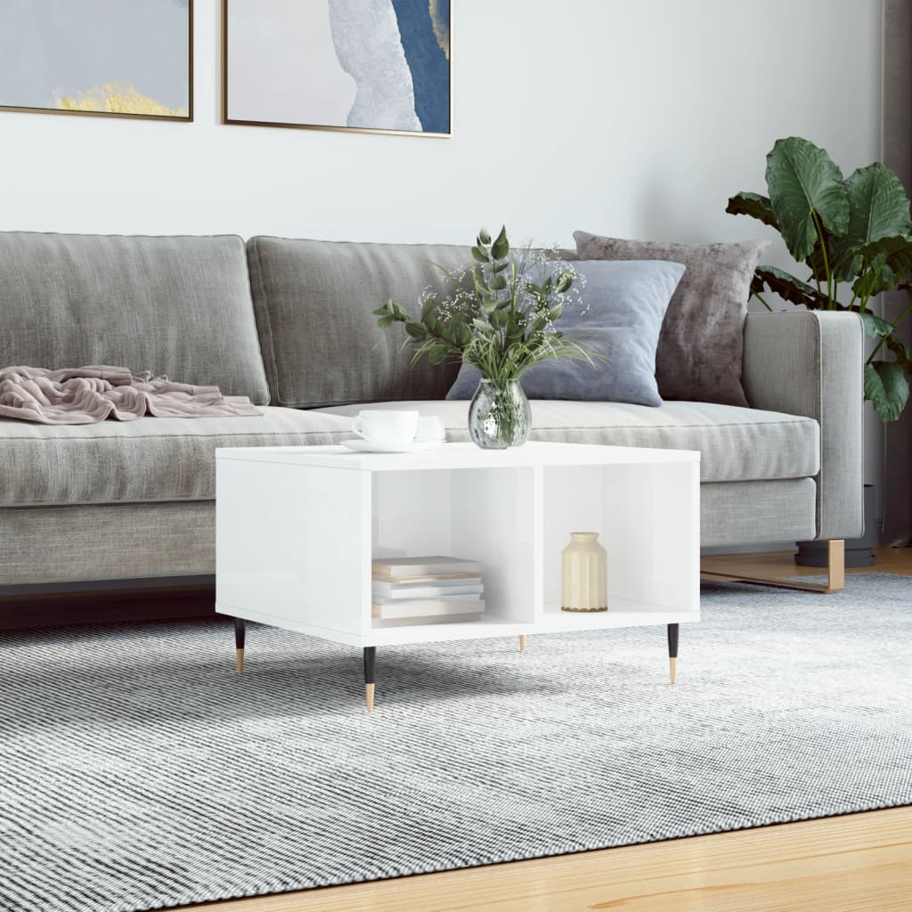 Coffee Table High Gloss White 60x50x36,5 cm Engineered Wood