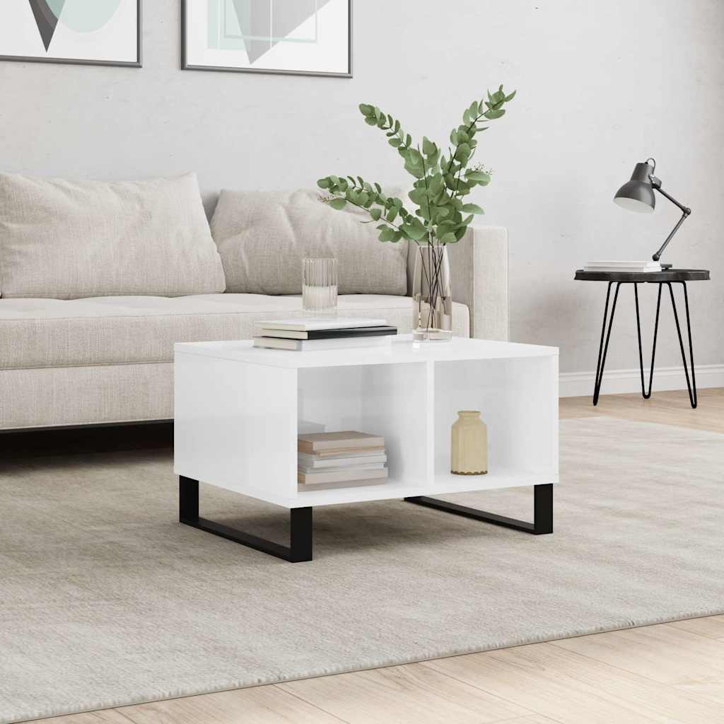 Coffee Table High Gloss White 60x50x36,5 cm Engineered Wood