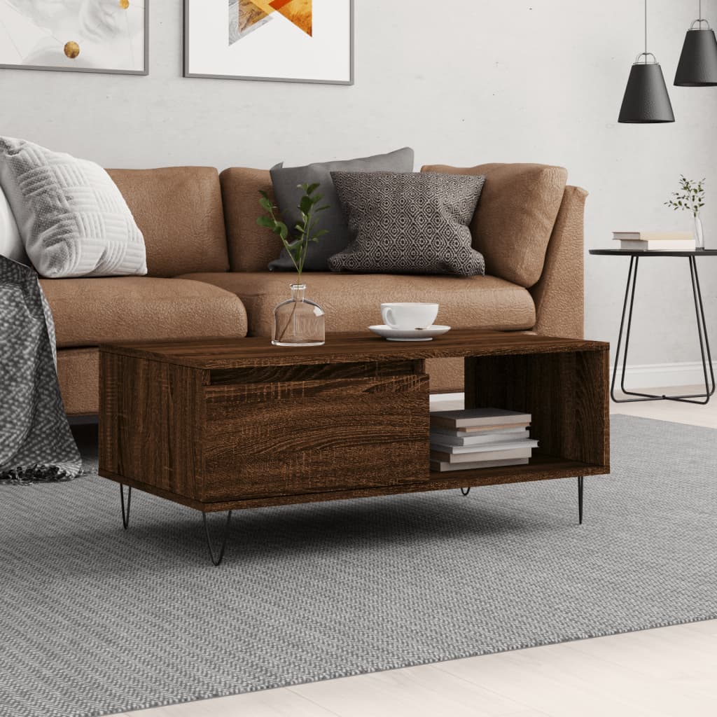 Coffee Table Brown Oak 90x50x36,5 cm Engineered Wood