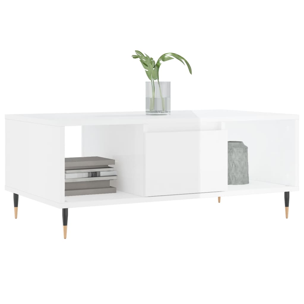 Coffee Table High Gloss White 90x50x36,5 cm Engineered Wood