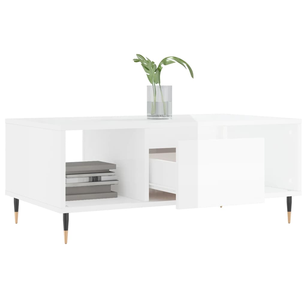 Coffee Table High Gloss White 90x50x36,5 cm Engineered Wood