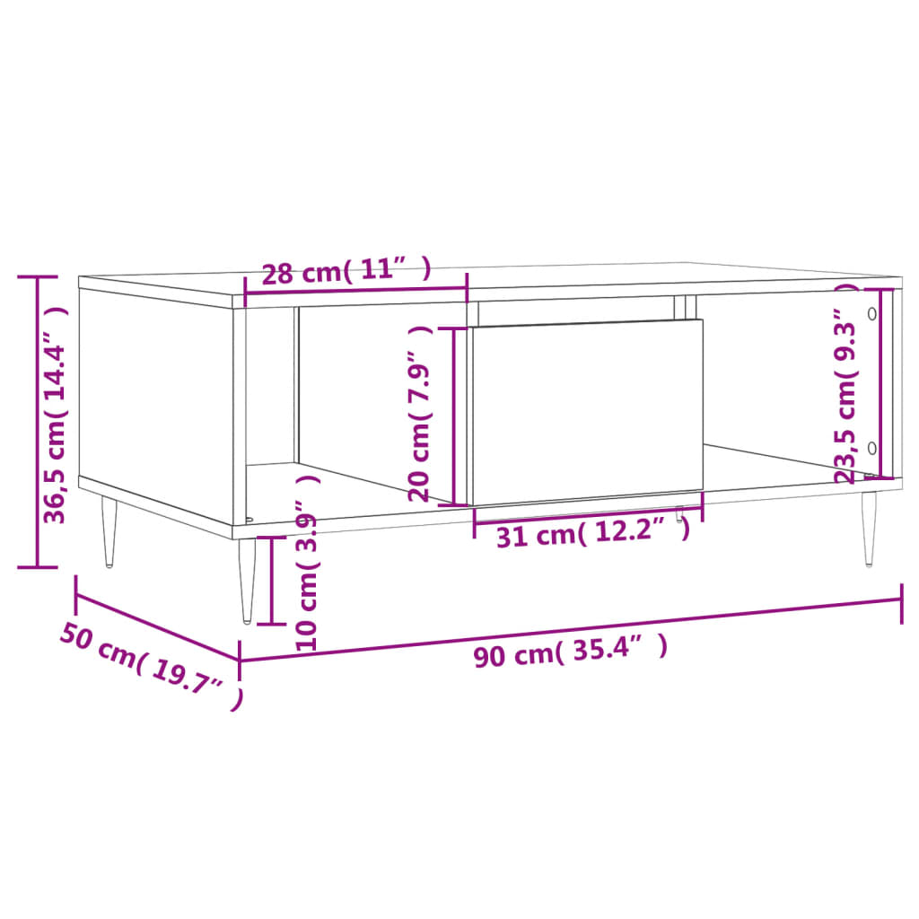 Coffee Table High Gloss White 90x50x36,5 cm Engineered Wood
