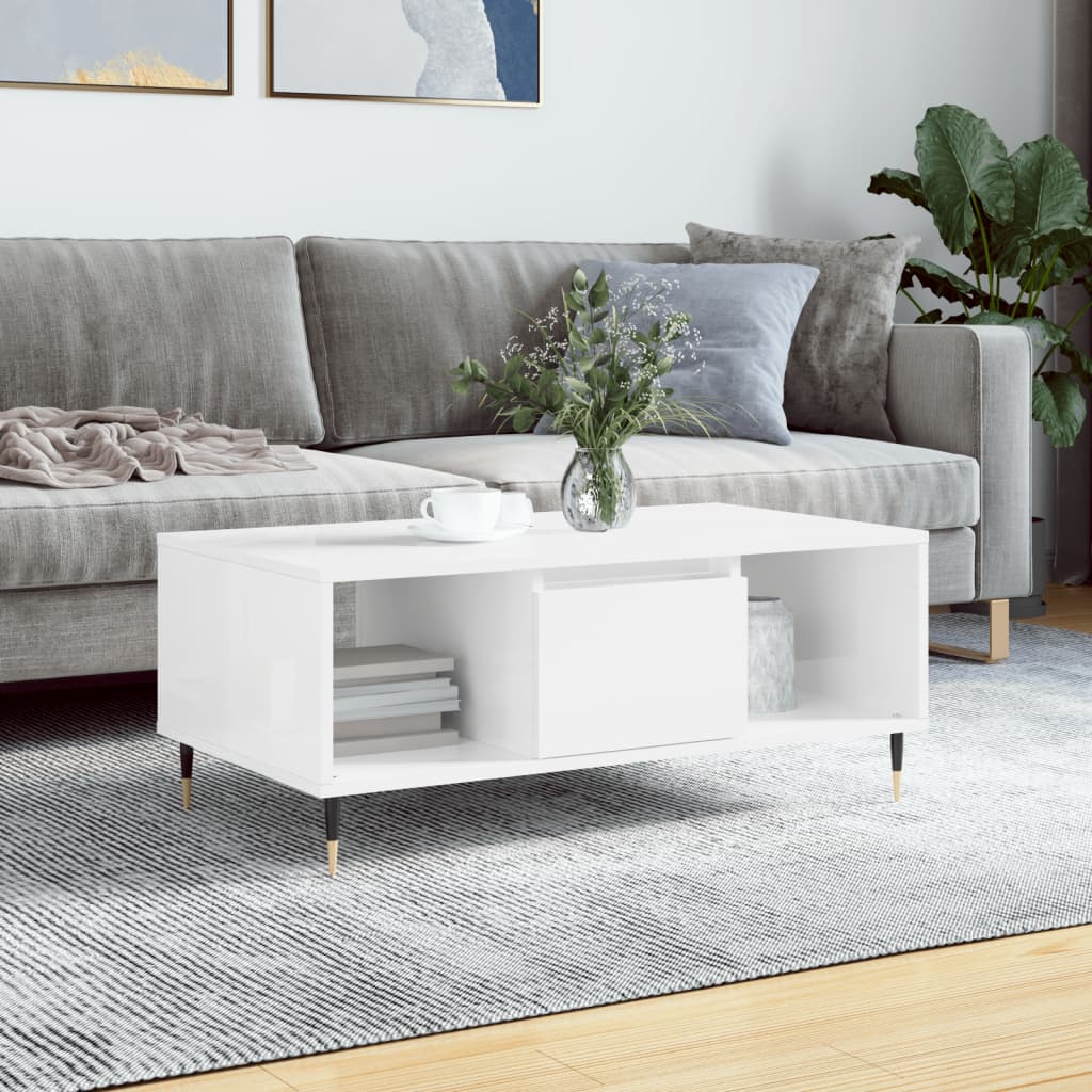 Coffee Table High Gloss White 90x50x36,5 cm Engineered Wood