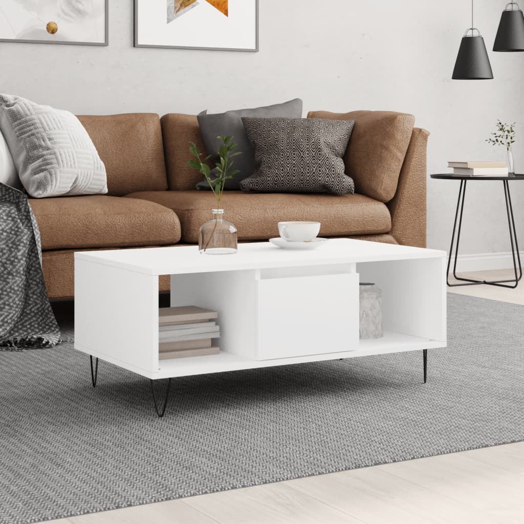 Coffee Table White 90x50x36,5 cm Engineered Wood