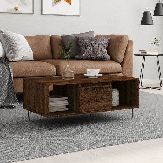 Coffee Table Brown Oak 90x50x36.5 cm Engineered Wood