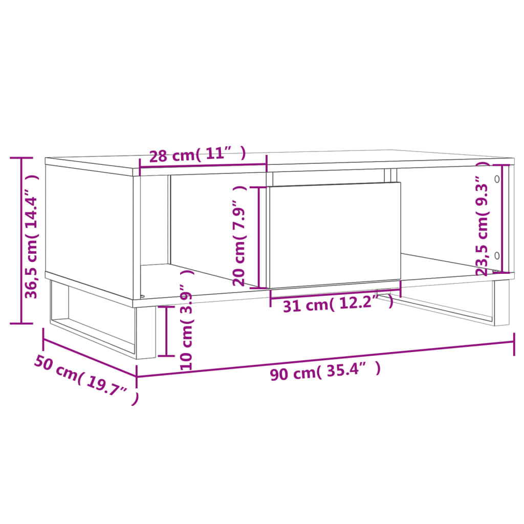 Coffee Table Black 90x50x36,5 cm Engineered Wood