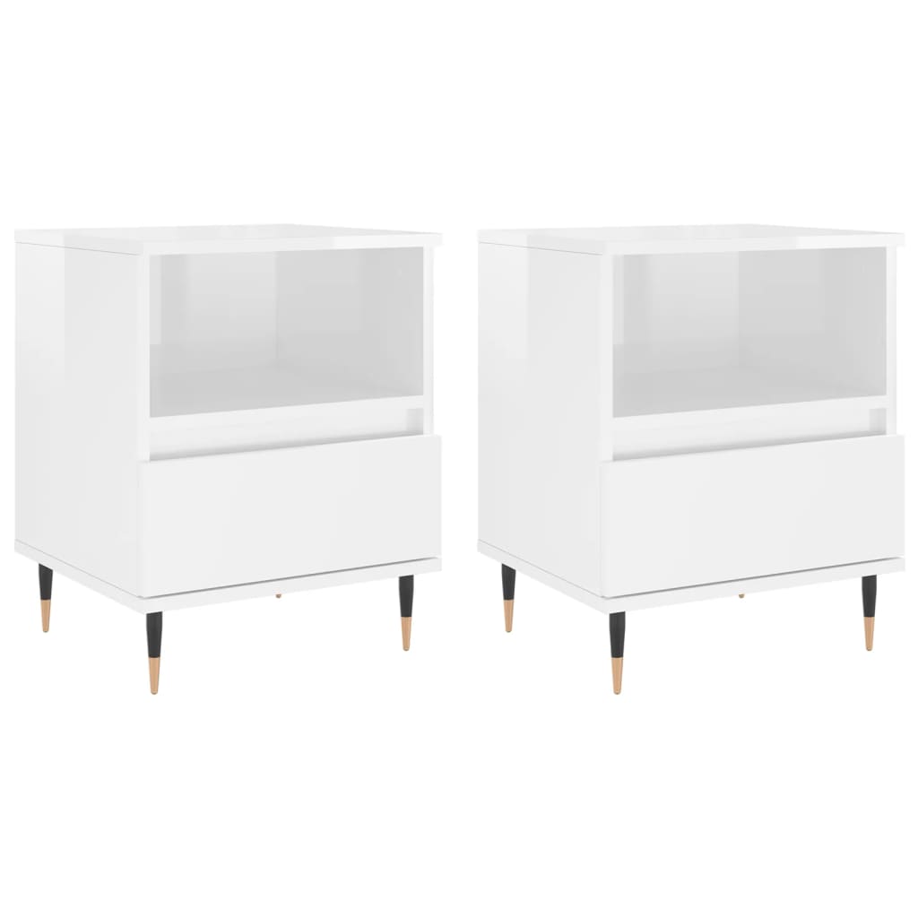 Bedside Cabinets 2 pcs High Gloss White 40x35x50 cm