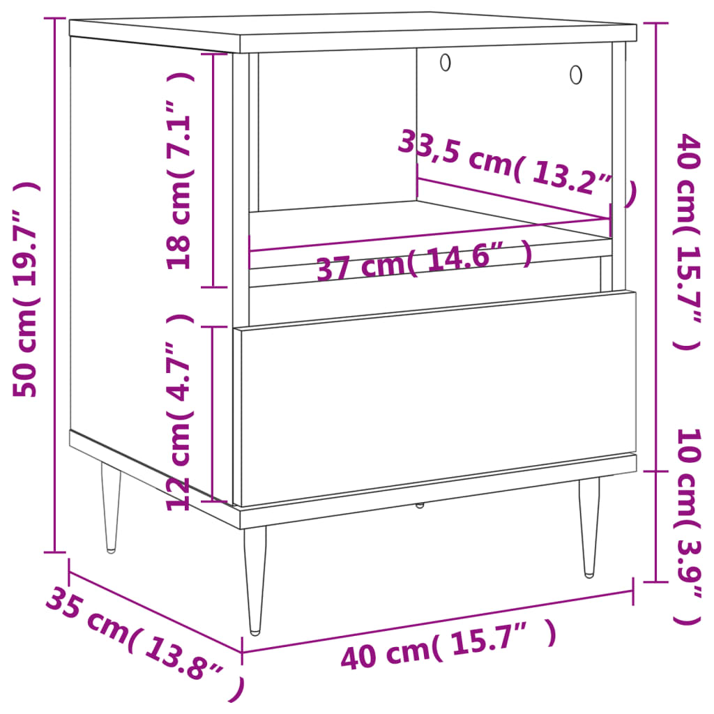 Bedside Cabinet Concrete Grey 40x35x50 cm Engineered Wood