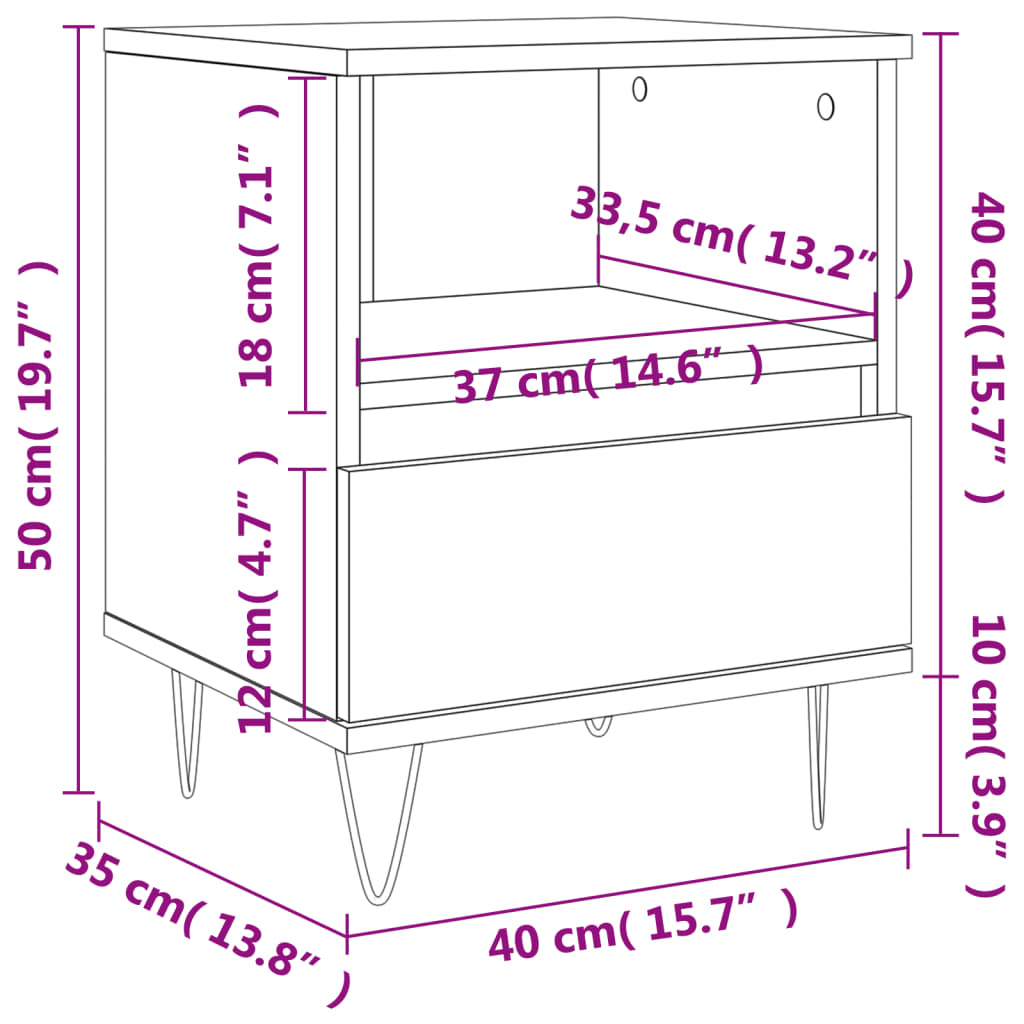 Bedside Cabinet Grey Sonoma 40x35x50 cm Engineered Wood