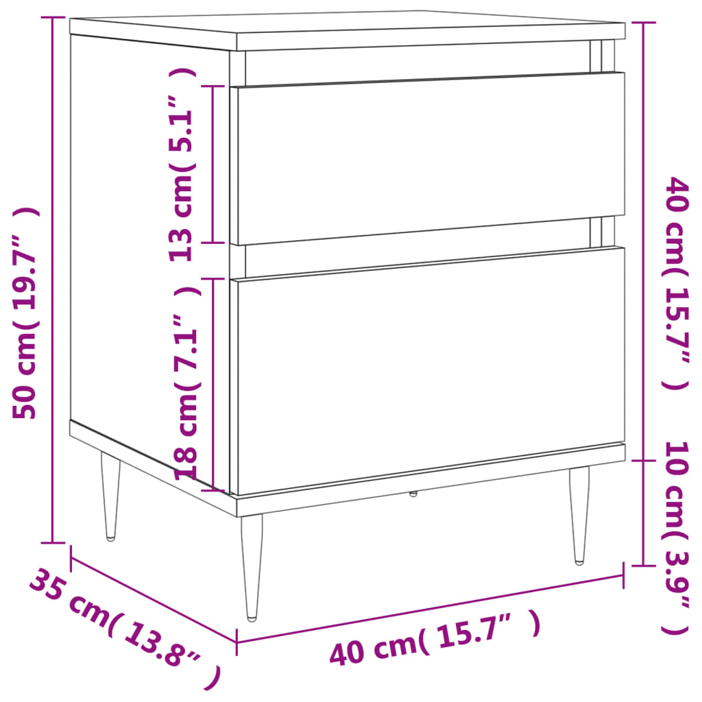 Bedside Cabinets 2 pcs Smoked Oak 40x35x50 cm Engineered Wood