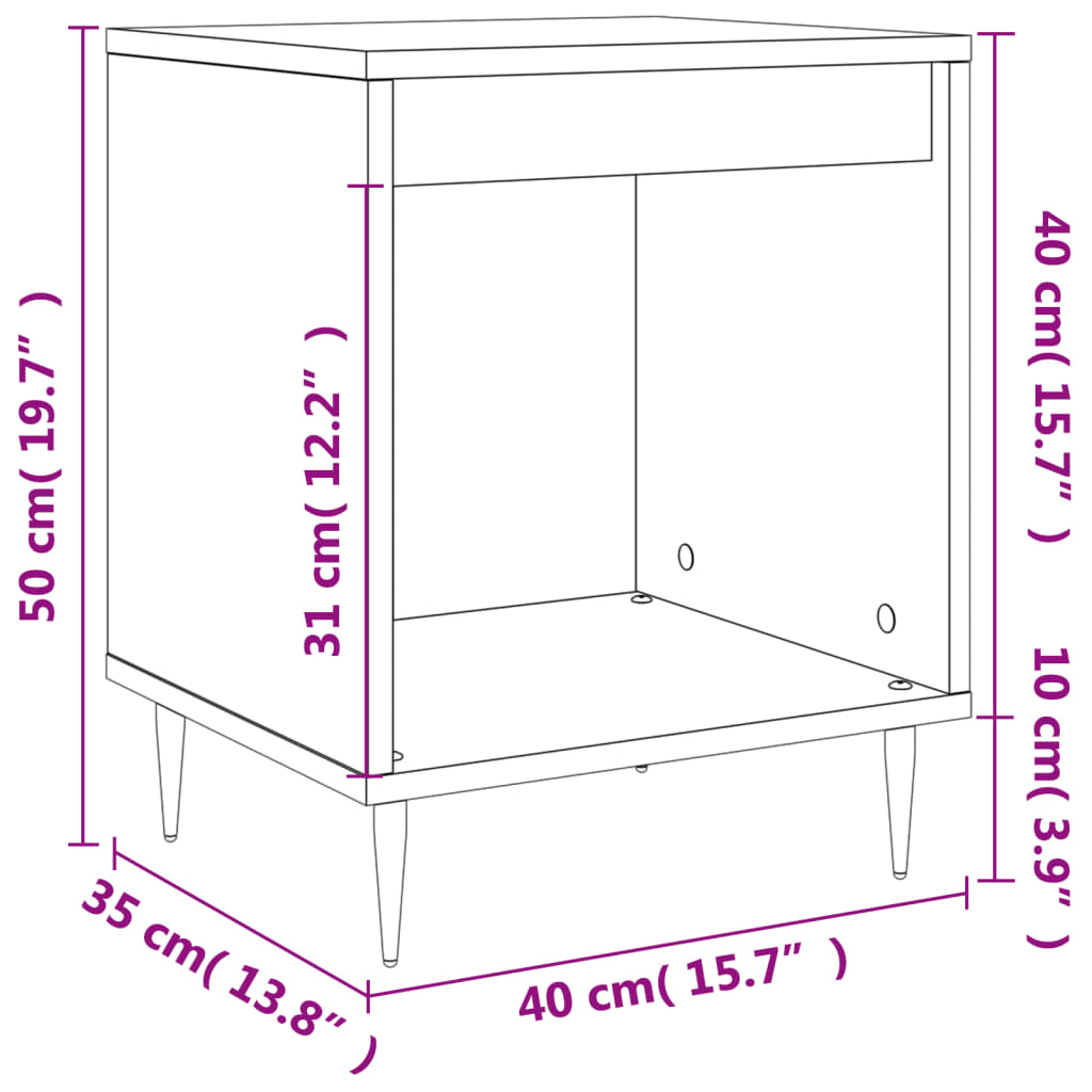 vidaXL Bedside Cabinet Smoked Oak 40x35x50 cm Engineered Wood