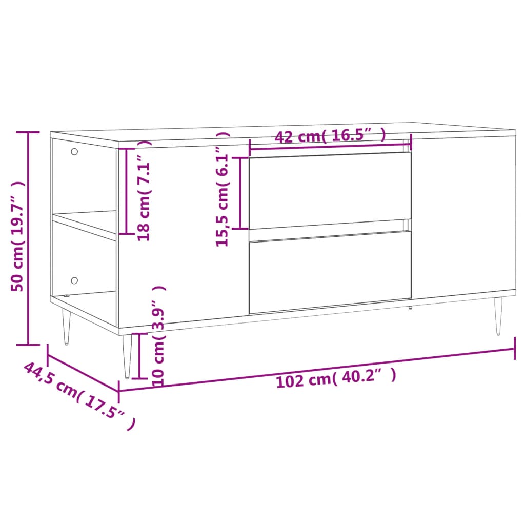 vidaXL Coffee Table Concrete Grey 102x44.5x50 cm Engineered Wood