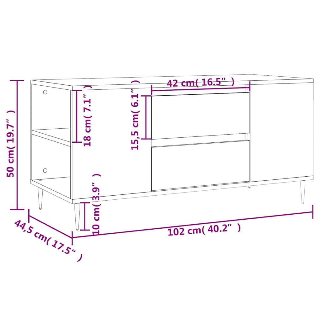 Coffee Table Concrete Grey 102x44,5x50 cm Engineered Wood