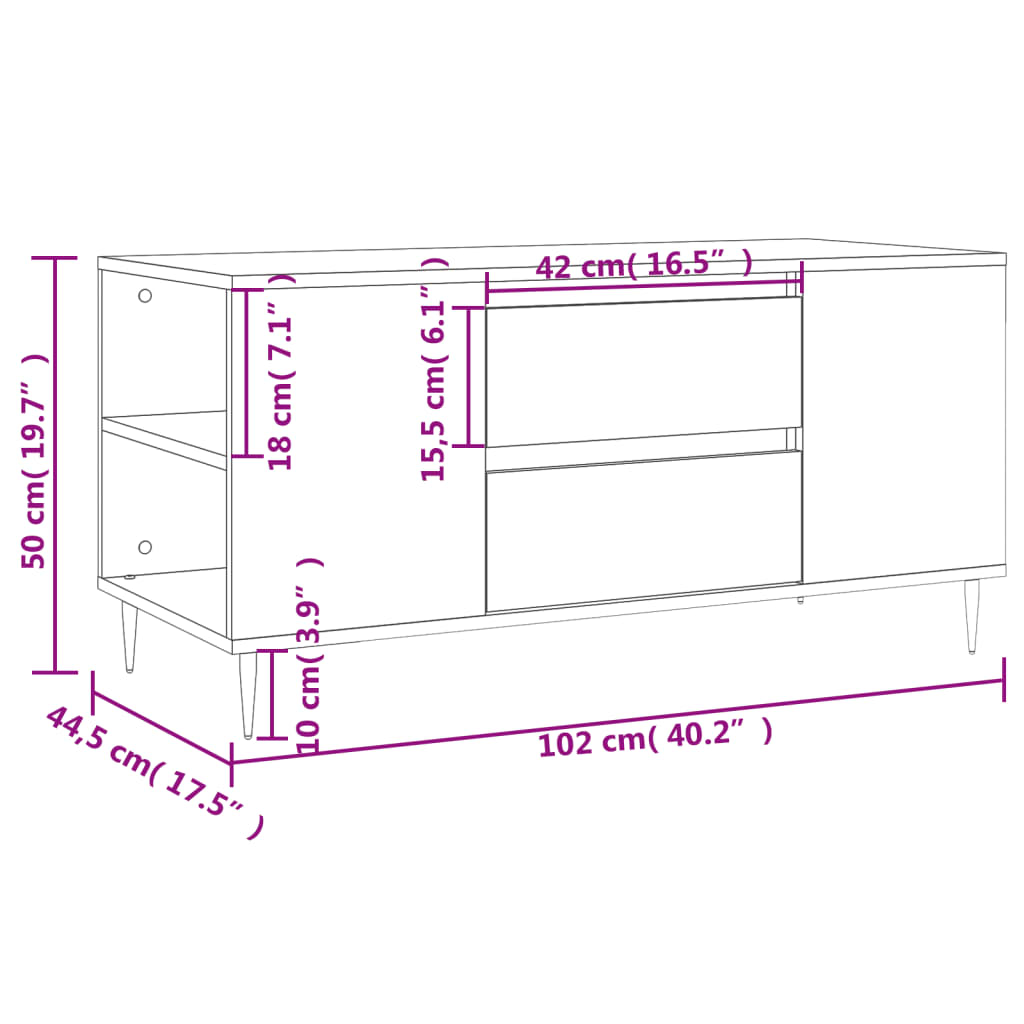 Coffee Table Grey Sonoma 102x44,5x50 cm Engineered Wood