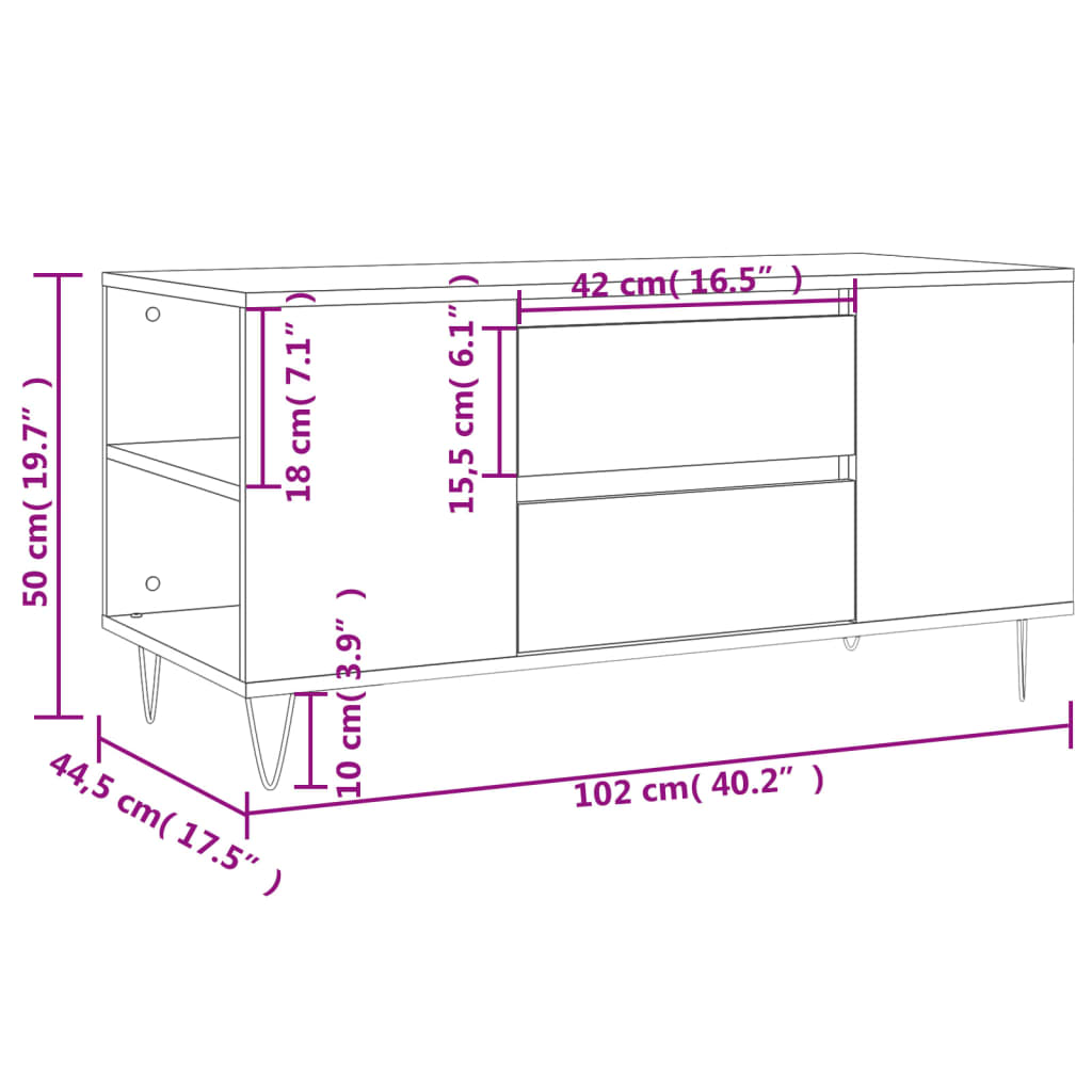 Coffee Table Concrete Grey 102x44,5x50 cm Engineered Wood