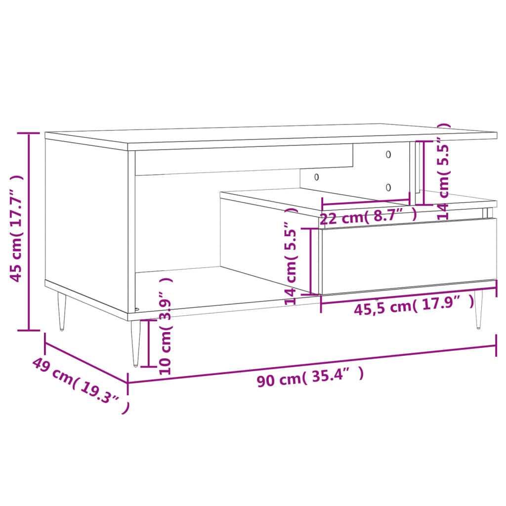 vidaXL Coffee Table Sonoma Oak 90x49x45 cm Engineered Wood