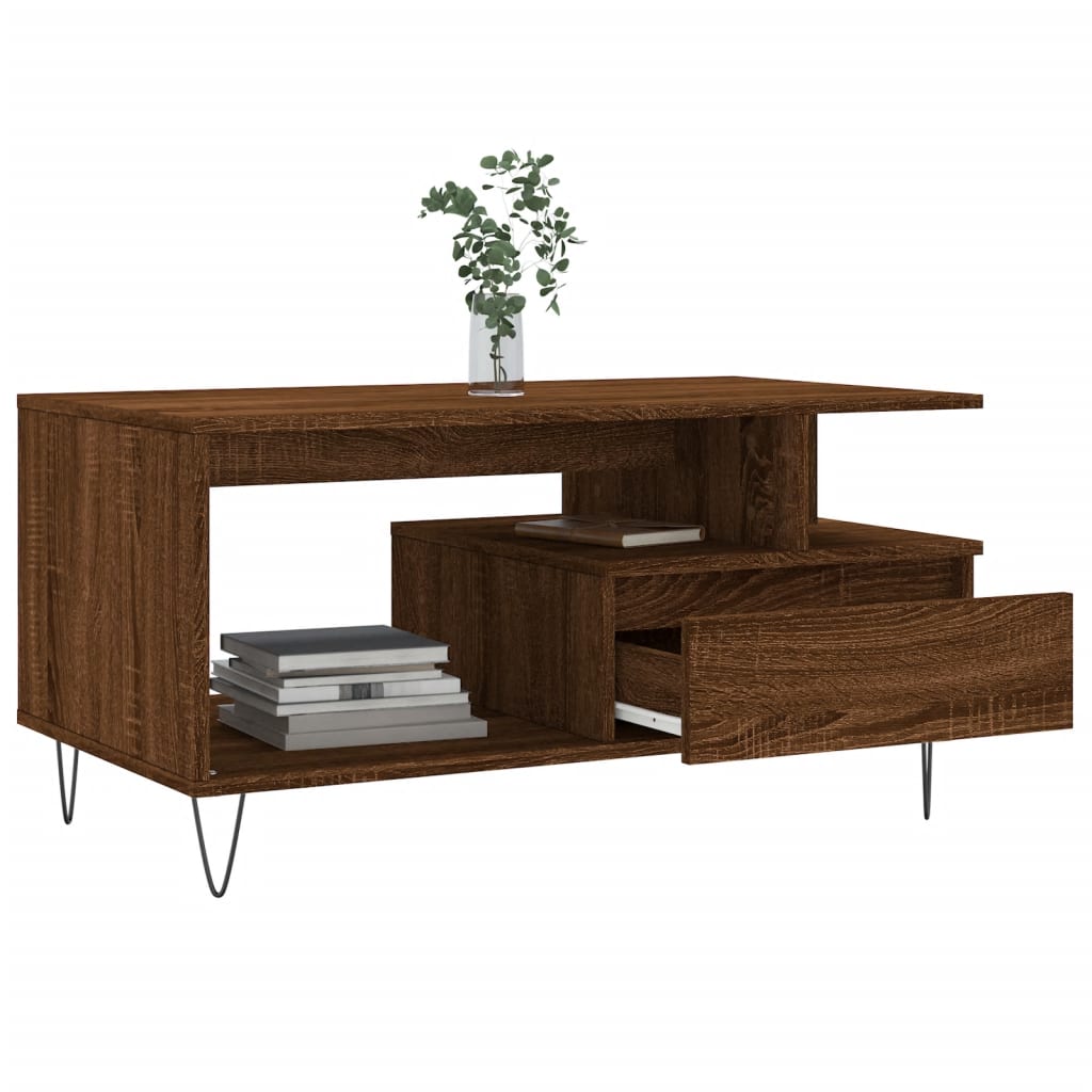 Coffee Table Brown Oak 90x49x45 cm Engineered Wood