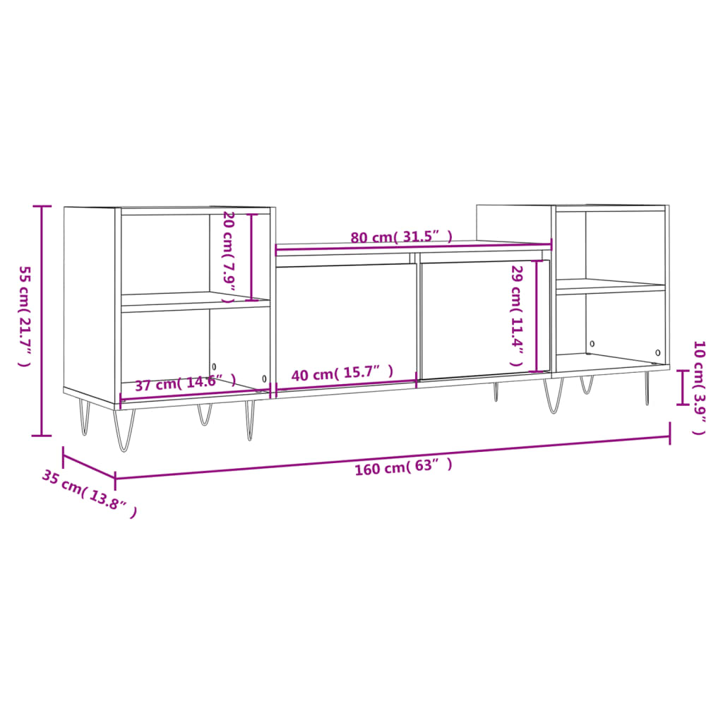 vidaXL TV Cabinet Concrete Grey 160x35x55 cm Engineered Wood