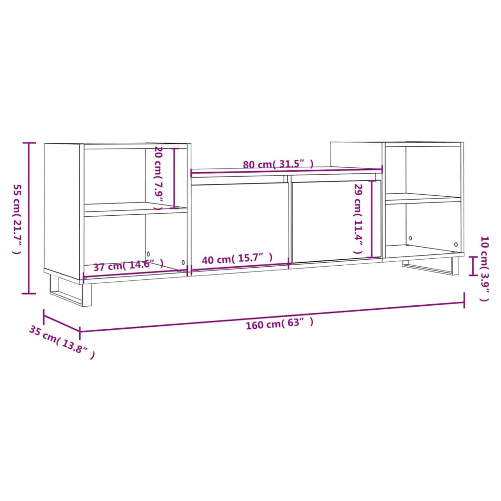 vidaXL TV Cabinet Brown Oak 160x35x55 cm Engineered Wood