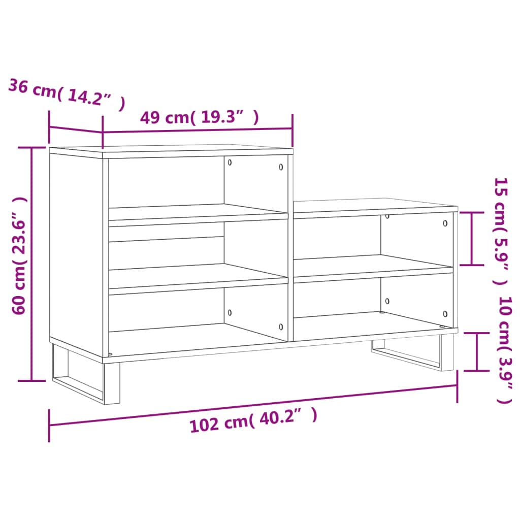 Shoe Cabinet Grey Sonoma 102x36x60 cm Engineered Wood