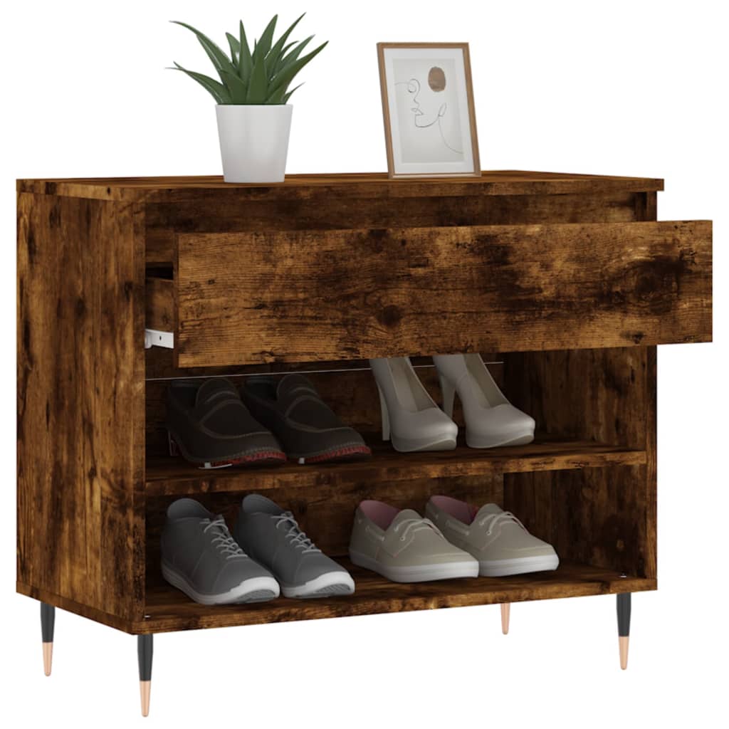 vidaXL Shoe Cabinet Smoked Oak 70x36x60 cm Engineered Wood