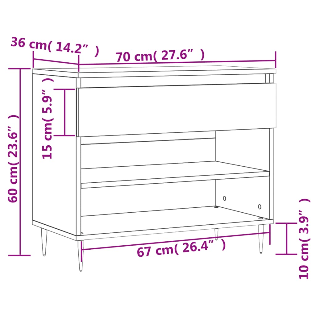 vidaXL Shoe Cabinet Smoked Oak 70x36x60 cm Engineered Wood