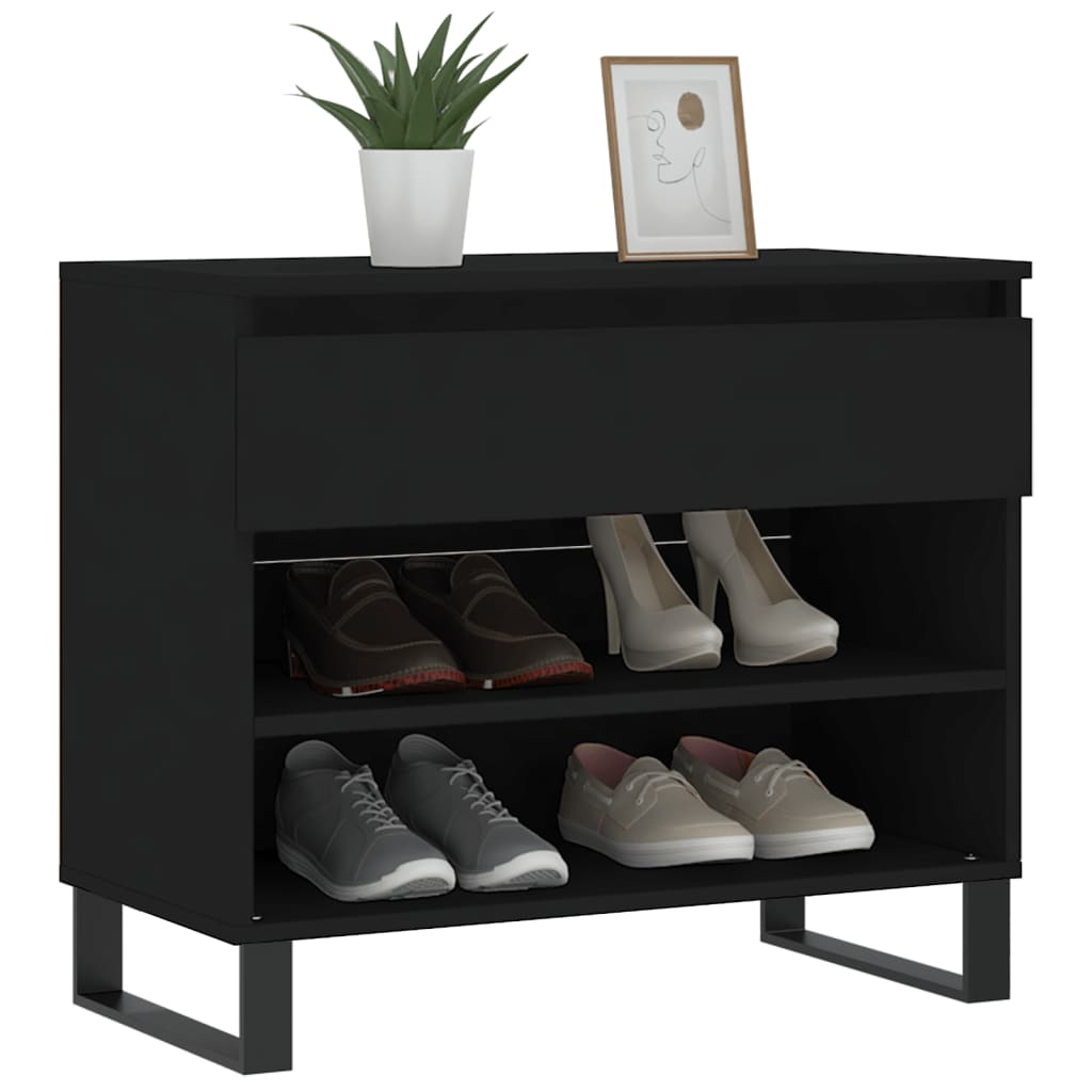 vidaXL Shoe Cabinet Black 70x36x60 cm Engineered Wood