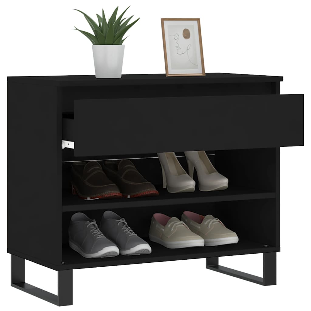 vidaXL Shoe Cabinet Black 70x36x60 cm Engineered Wood