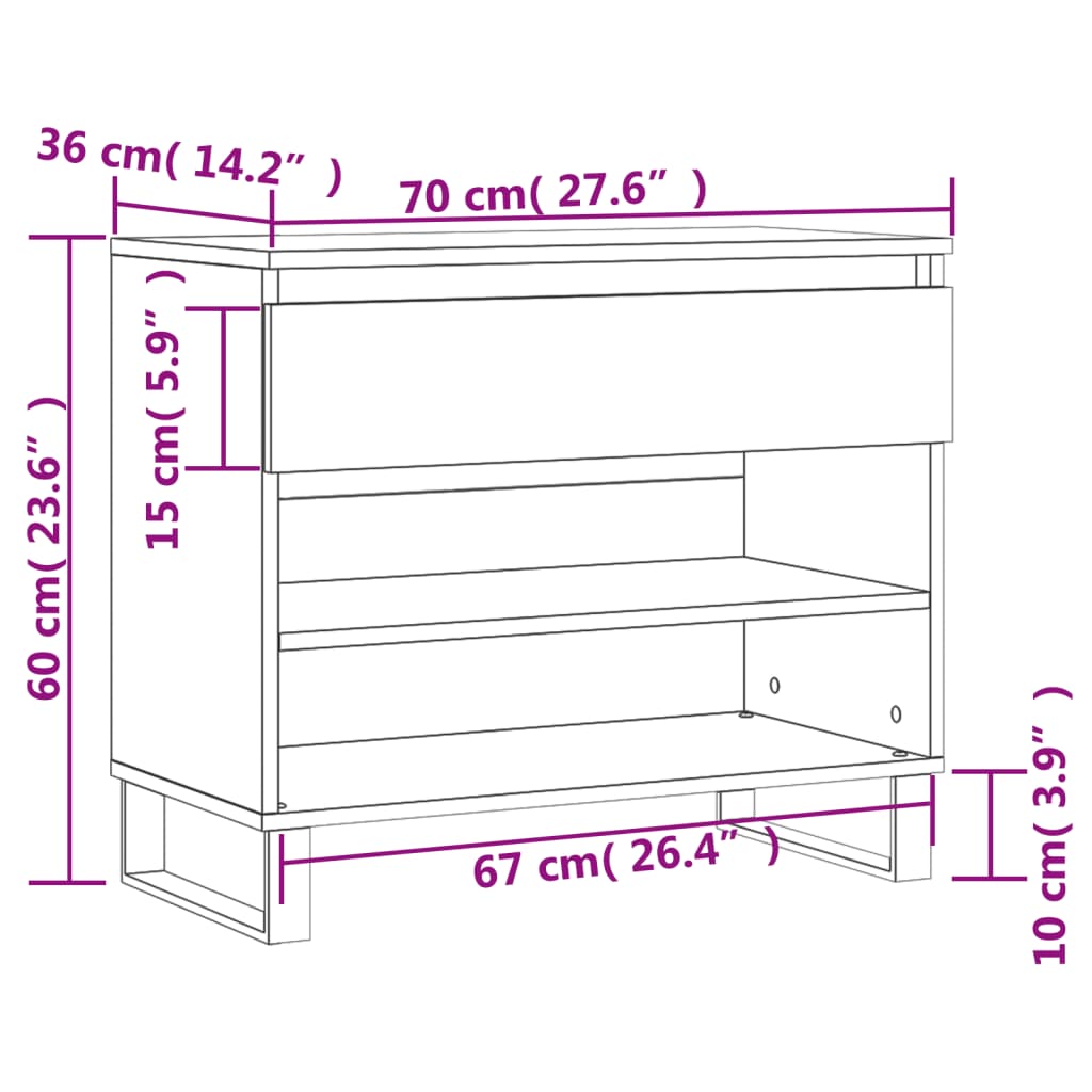 vidaXL Shoe Cabinet Black 70x36x60 cm Engineered Wood