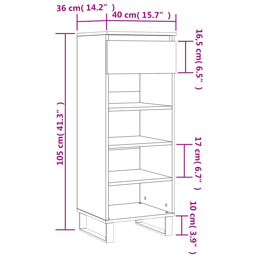 vidaXL Shoe Cabinet Concrete Grey 40x36x105 cm Engineered Wood