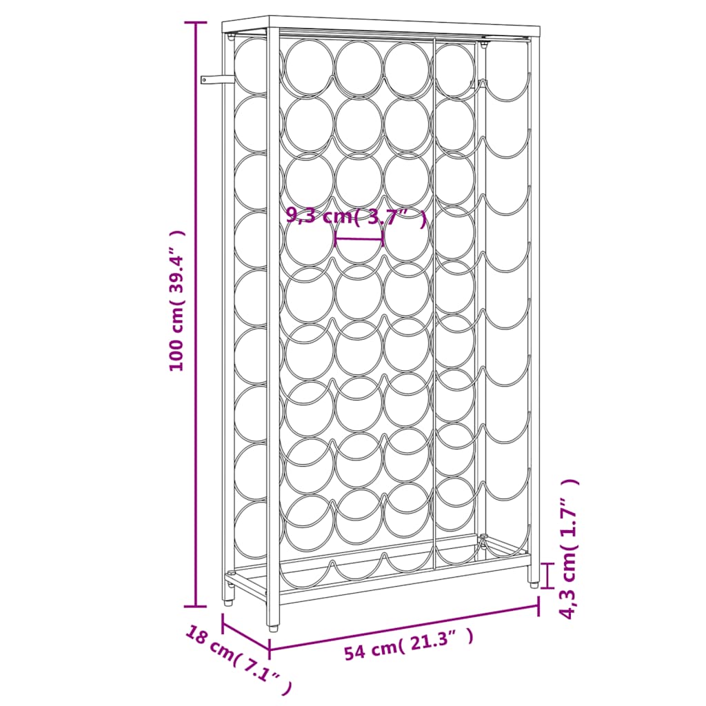 Wine Rack for 45 Bottles Black 54x18x100 cm Wrought Iron
