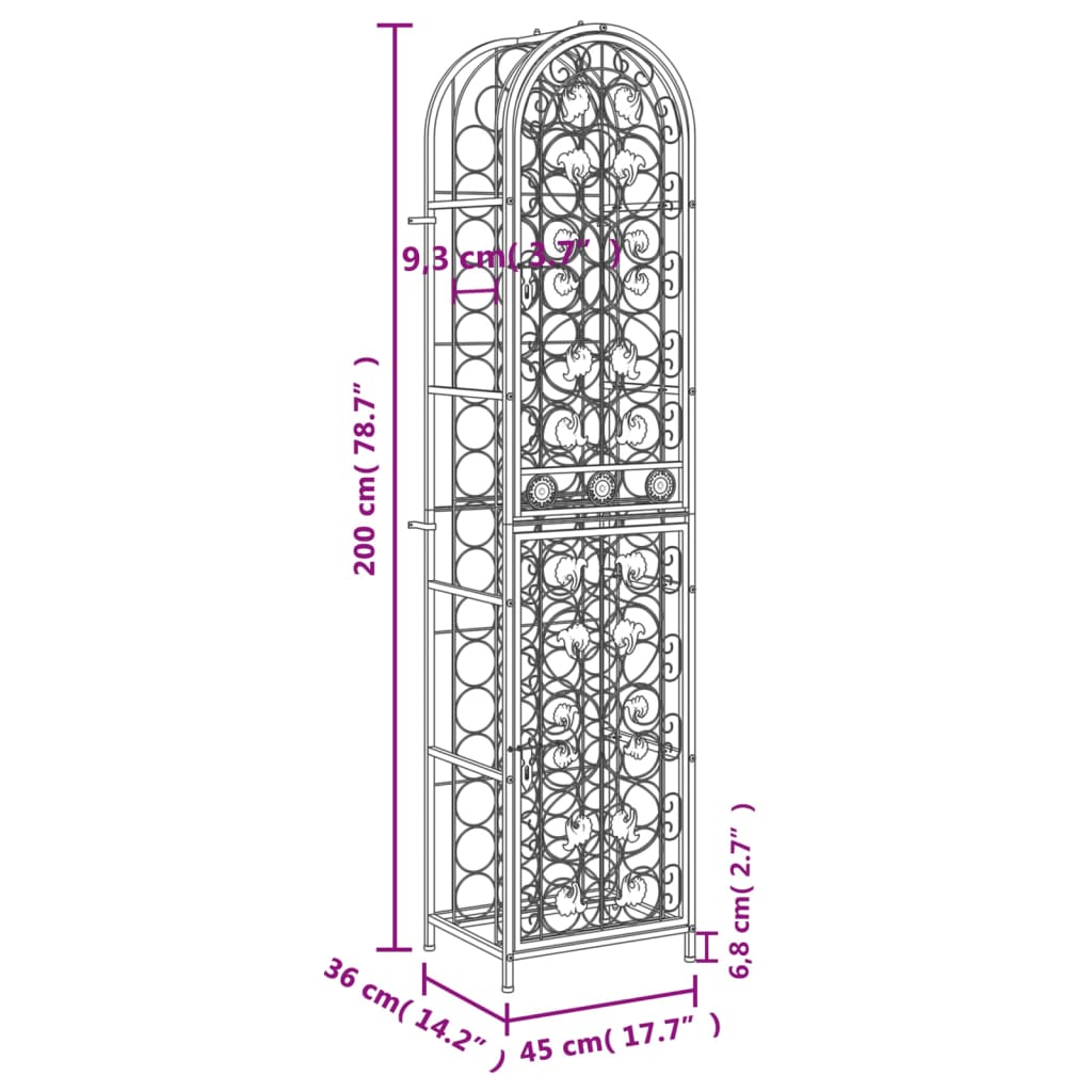 Wine Rack for 73 Bottles Black 45x36x200 cm Wrought Iron