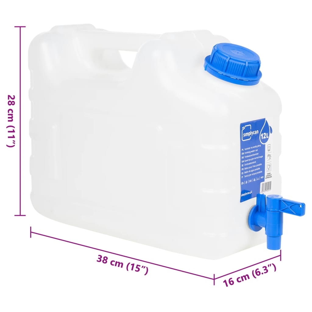 vidaXL Water Container with Tap Transparent 10 L Plastic