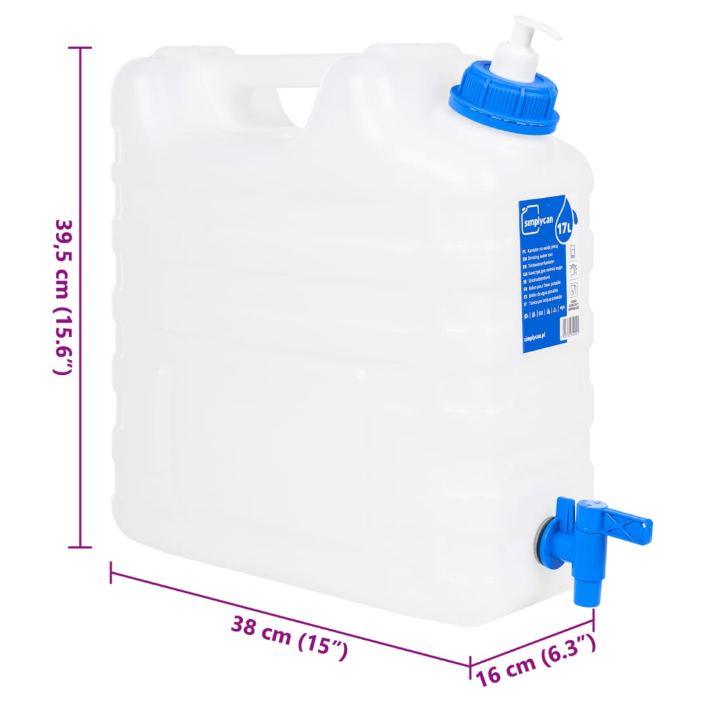 vidaXL Water Container with Tap and Soap Dispenser 15 L Plastic