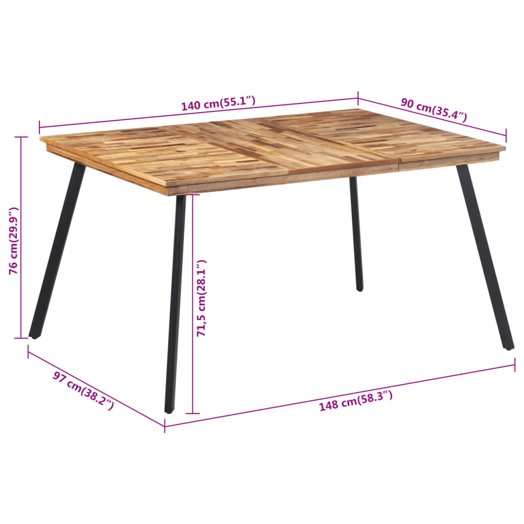 vidaXL Dining Table 148x97x76 cm Solid Wood Teak