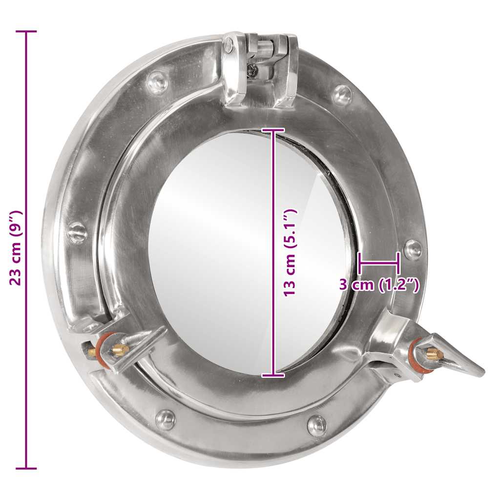  Porthole Mirror Wall Hanging Ø23 cm Aluminium and Glass
