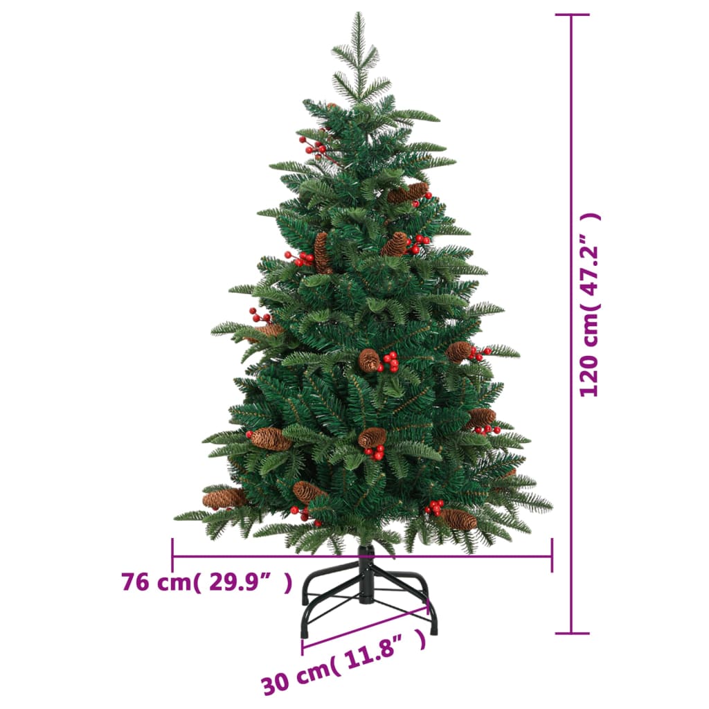 vidaXL Artificial Hinged Christmas Tree with Cones and Berries 120 cm