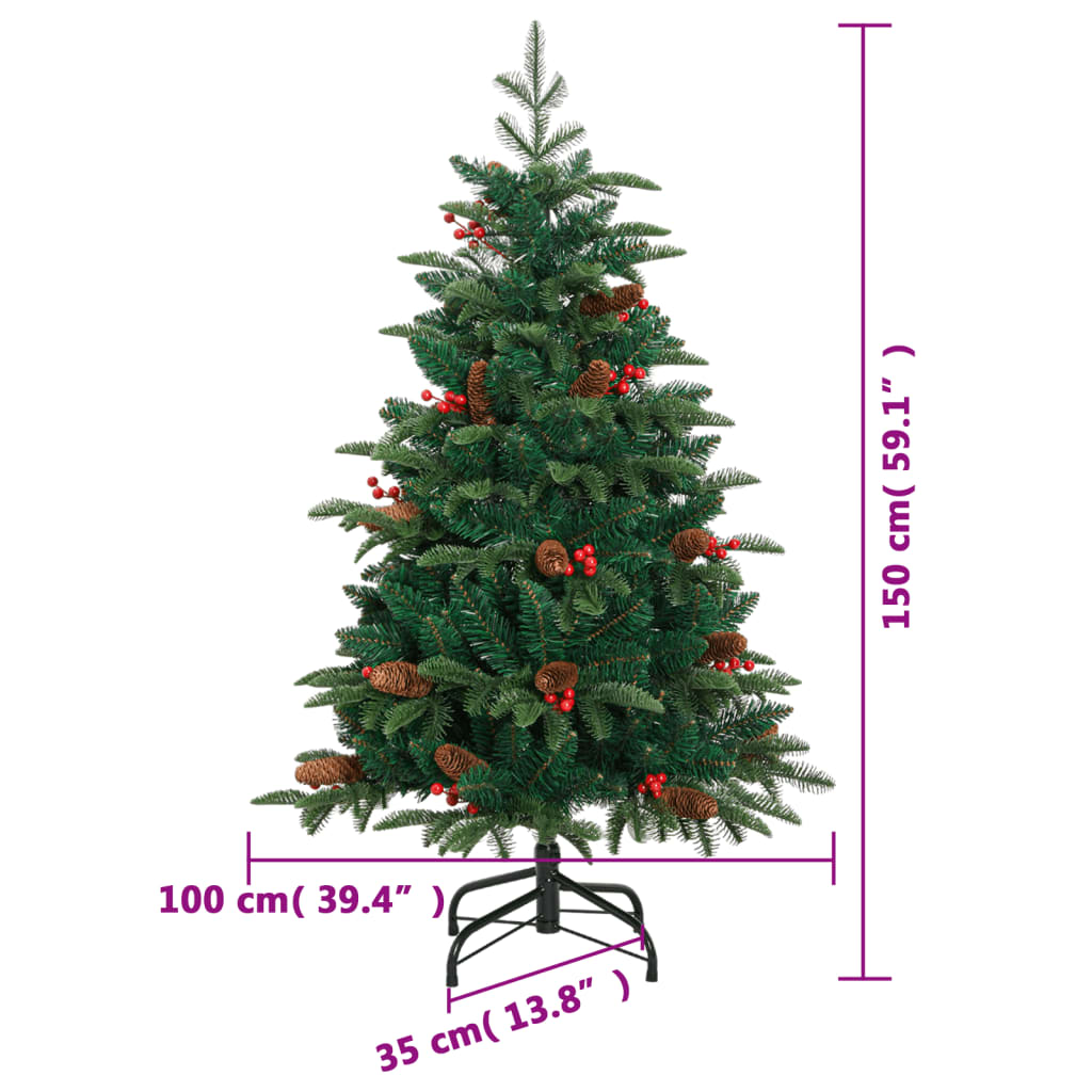 vidaXL Artificial Hinged Christmas Tree with Cones and Berries 150 cm