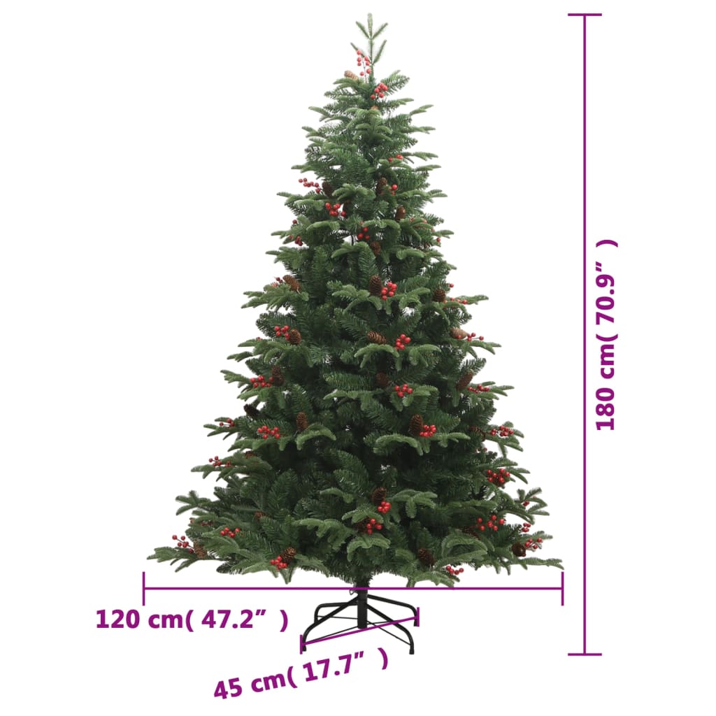 vidaXL Artificial Hinged Christmas Tree with Cones and Berries 180 cm