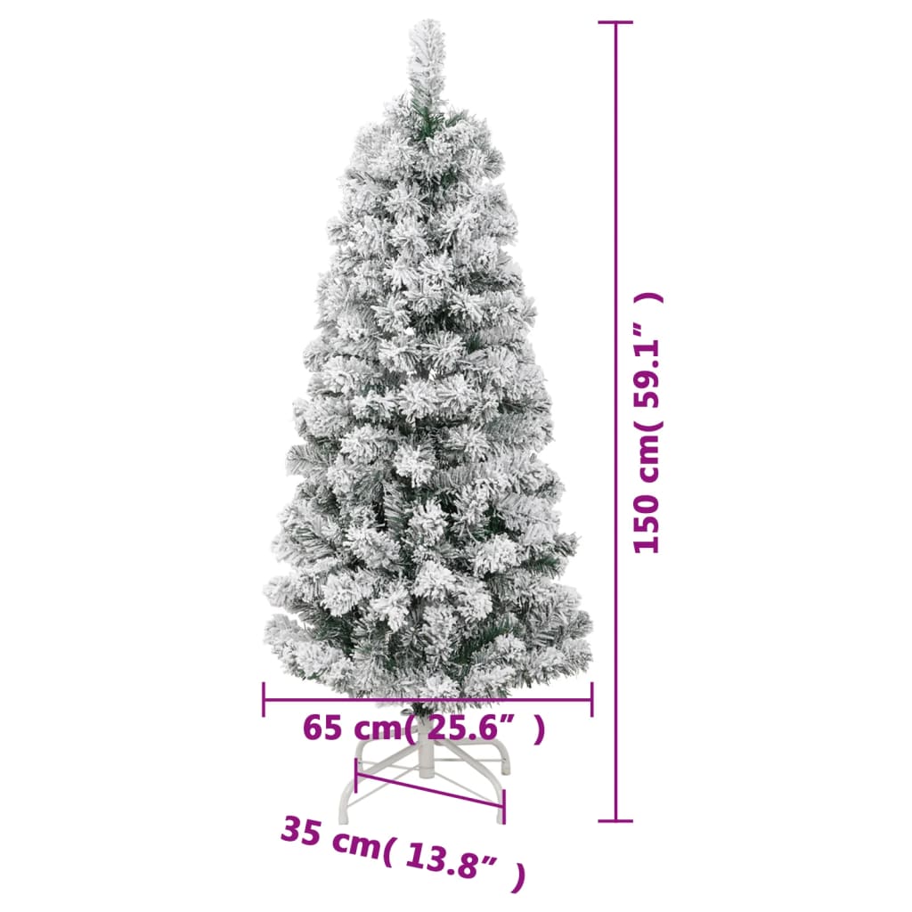 vidaXL Artificial Hinged Christmas Tree with Flocked Snow 150 cm