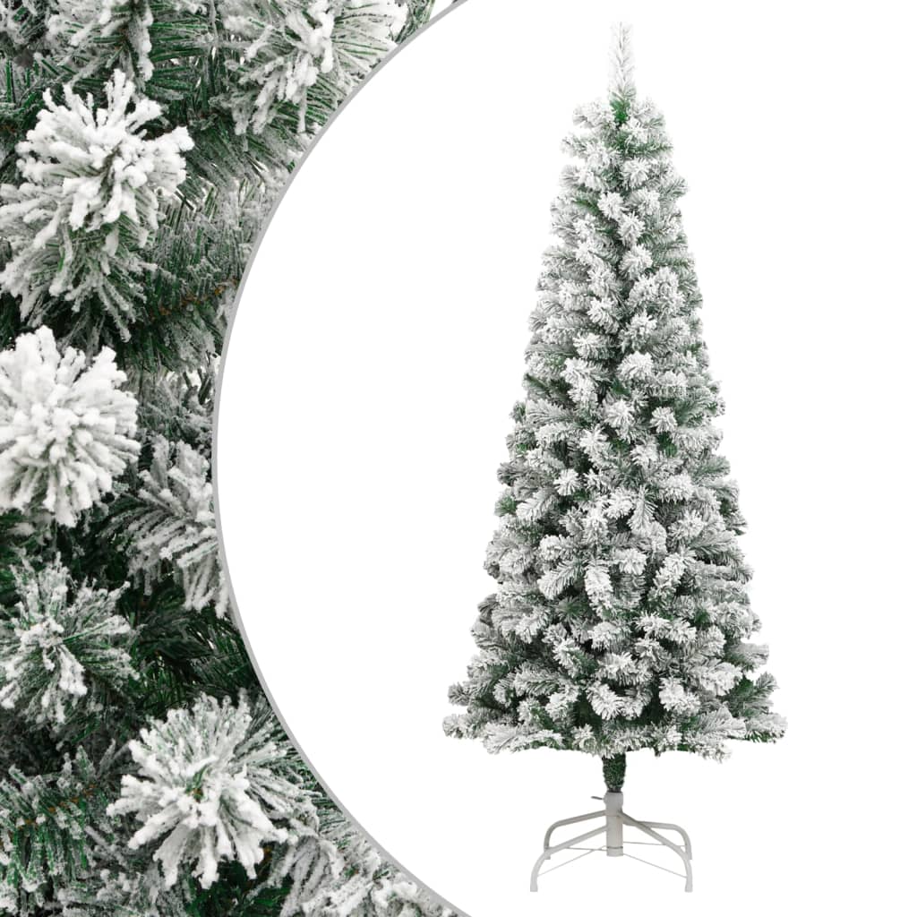 vidaXL Artificial Hinged Christmas Tree with Flocked Snow 210 cm