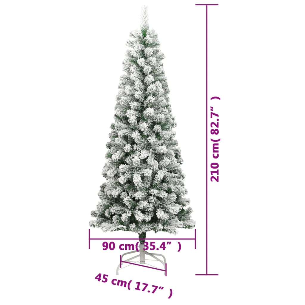 vidaXL Artificial Hinged Christmas Tree with Flocked Snow 210 cm