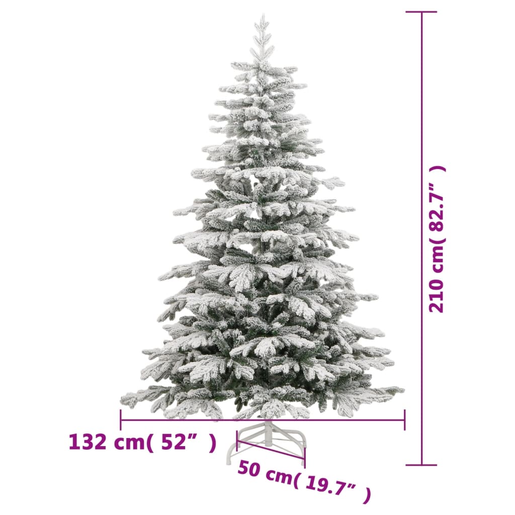 vidaXL Artificial Hinged Christmas Tree with Flocked Snow 210 cm