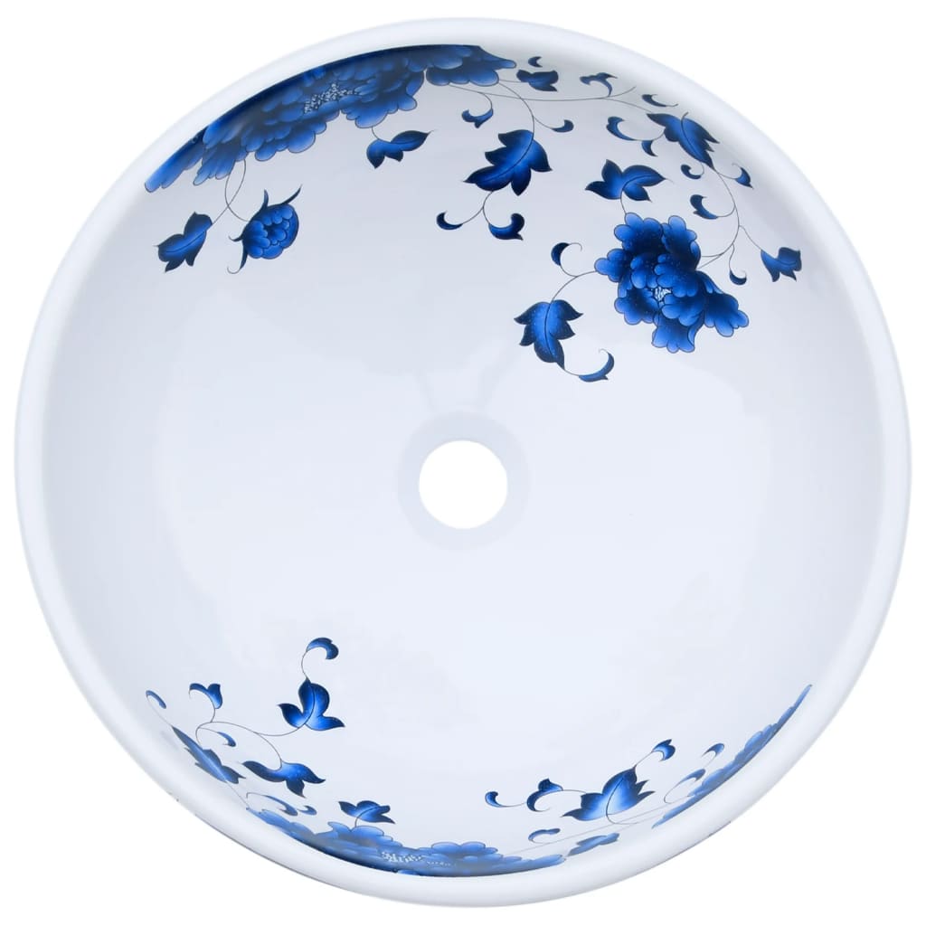 vidaXL Countertop Basin White and Blue Round Φ41x14 cm Ceramic