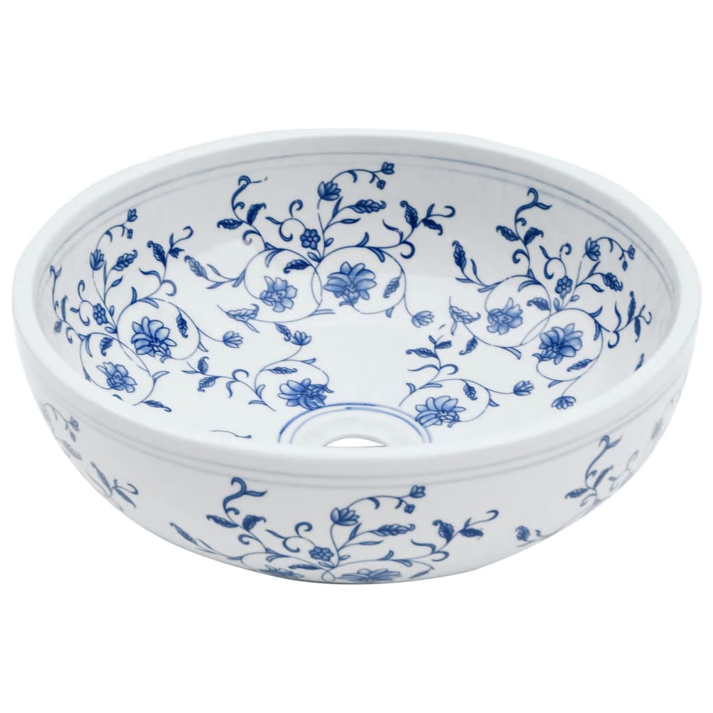 vidaXL Countertop Basin White and Blue Round Φ41x14 cm Ceramic