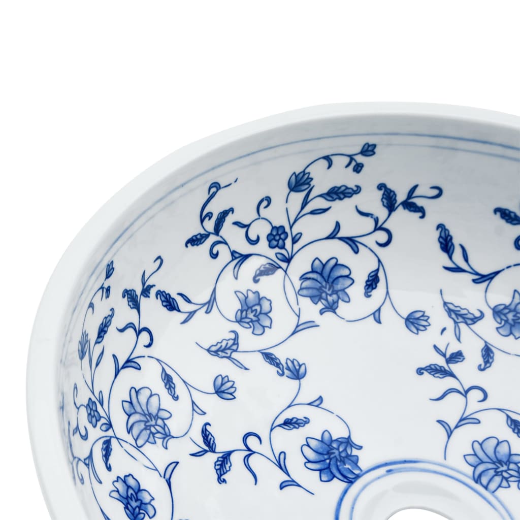 vidaXL Countertop Basin White and Blue Round Φ41x14 cm Ceramic