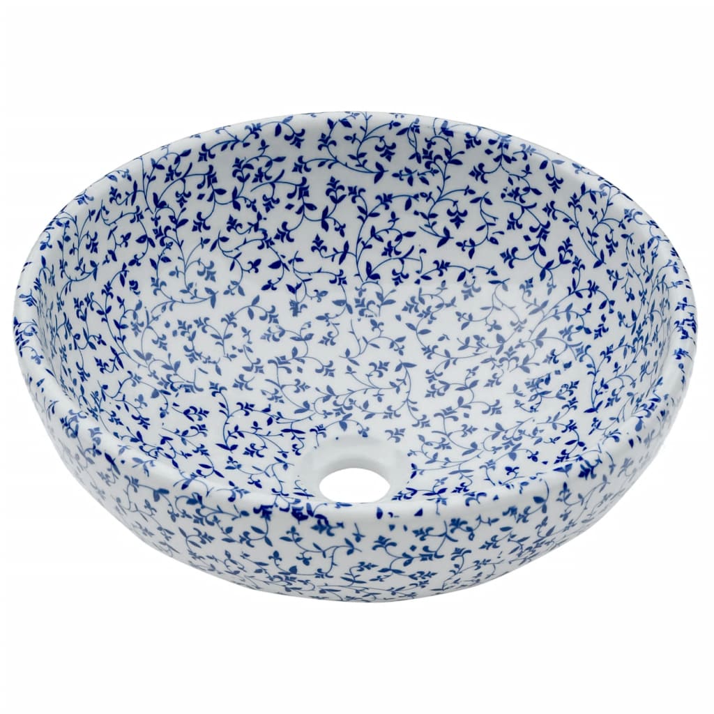 vidaXL Countertop Basin White and Blue Round Φ41x14 cm Ceramic